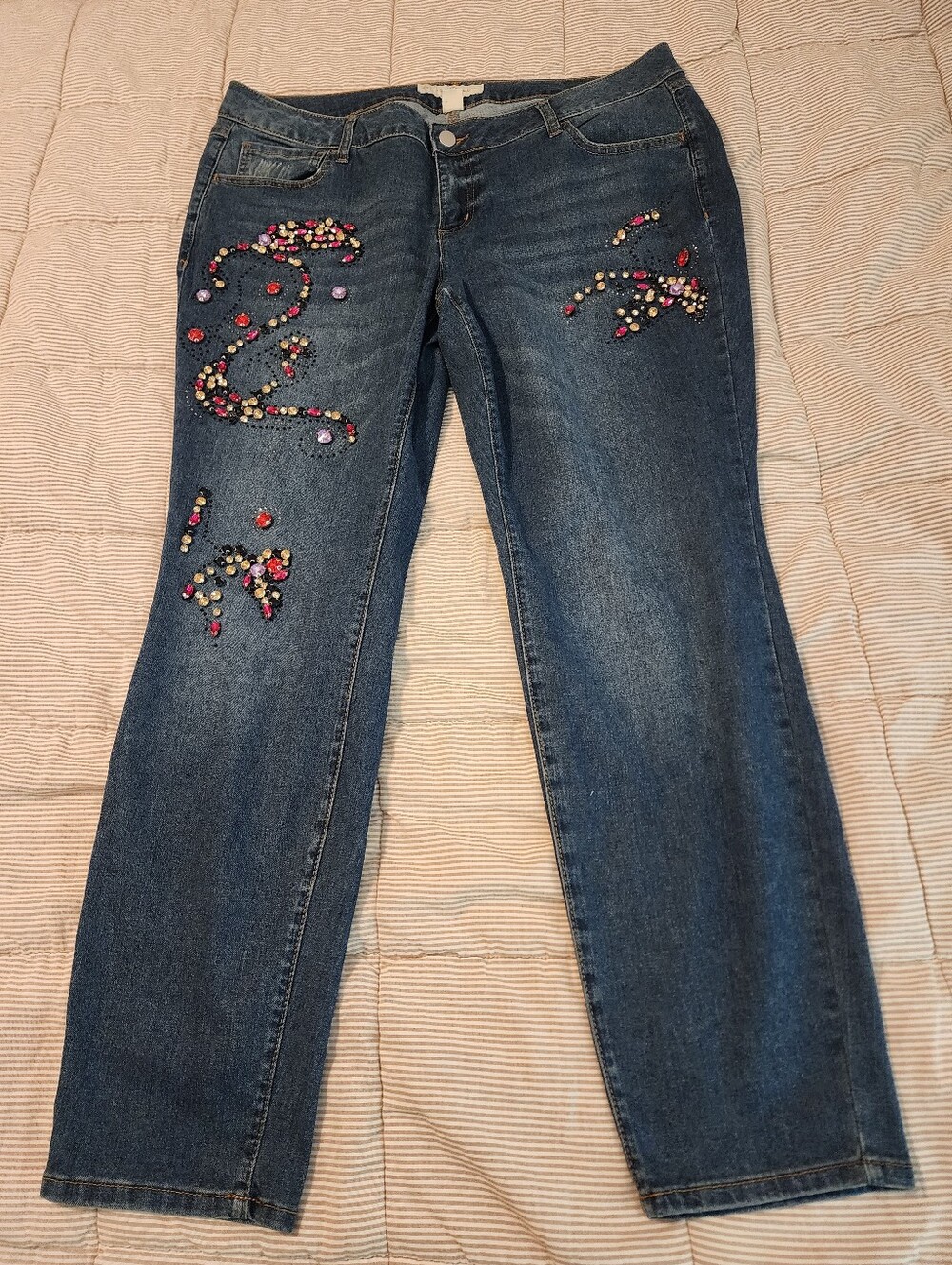 Est 1946 Womens Medium Wash Jeweled Embroidered Straight Leg Jeans 16W Mobwife